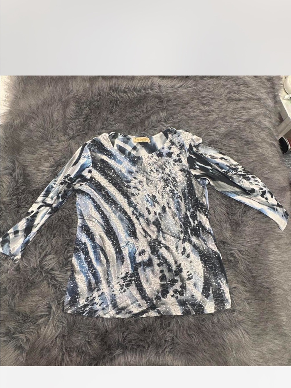 Abstract Blue Print Long Sleeve Top - Women's